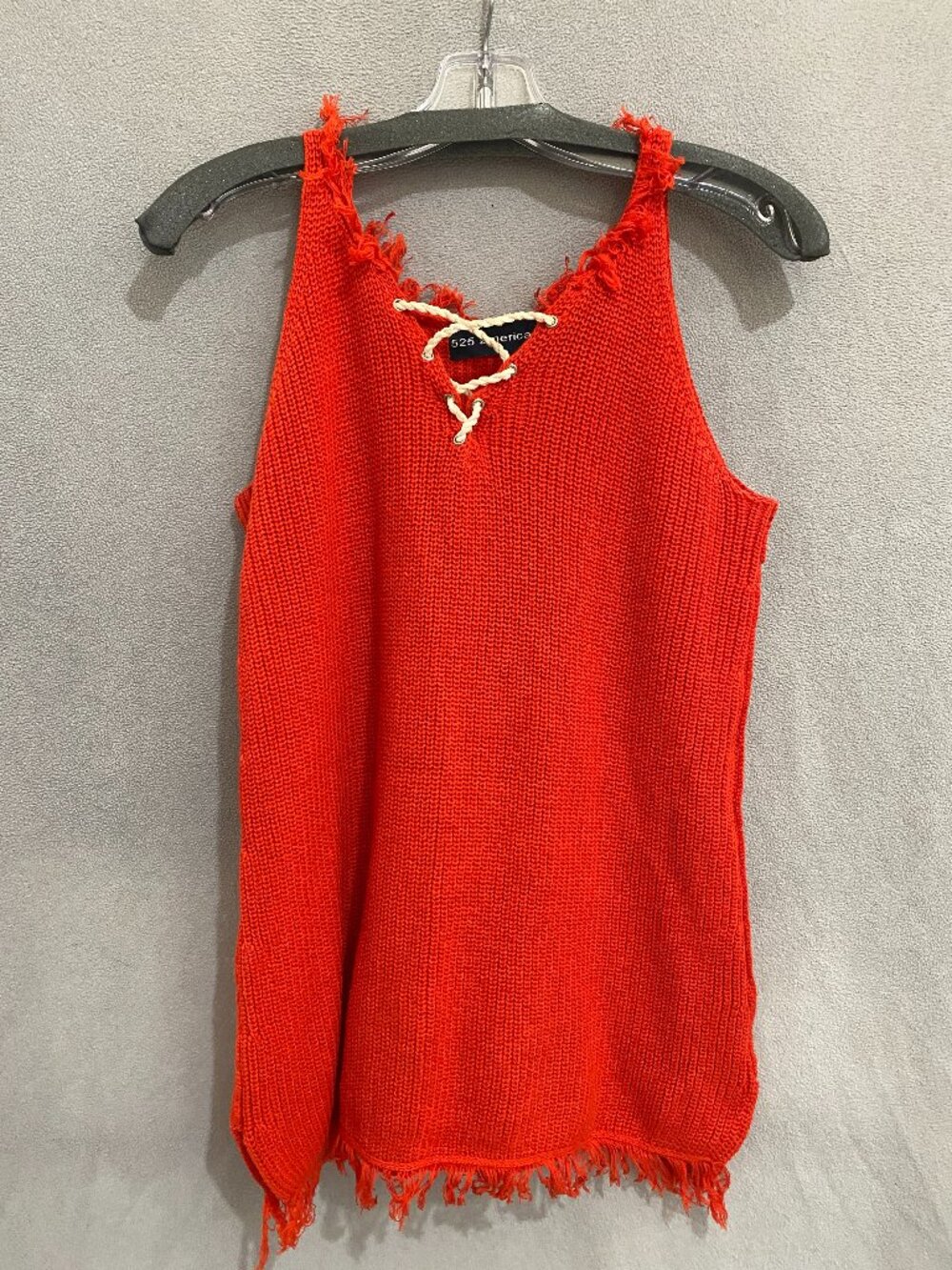 525 America Red Distressed Knit Lace Up Tank Top XS 100% Cotton